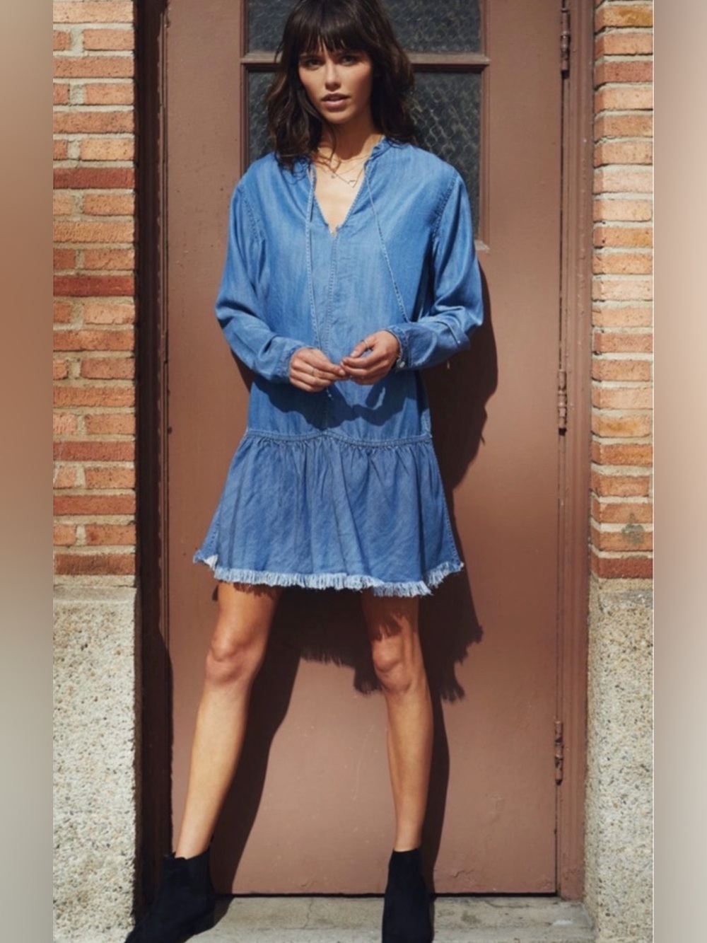Rails Mel Chambray Drop Waist Mini Dress in Vintage Wash, Size Small - Picture 1 of 12